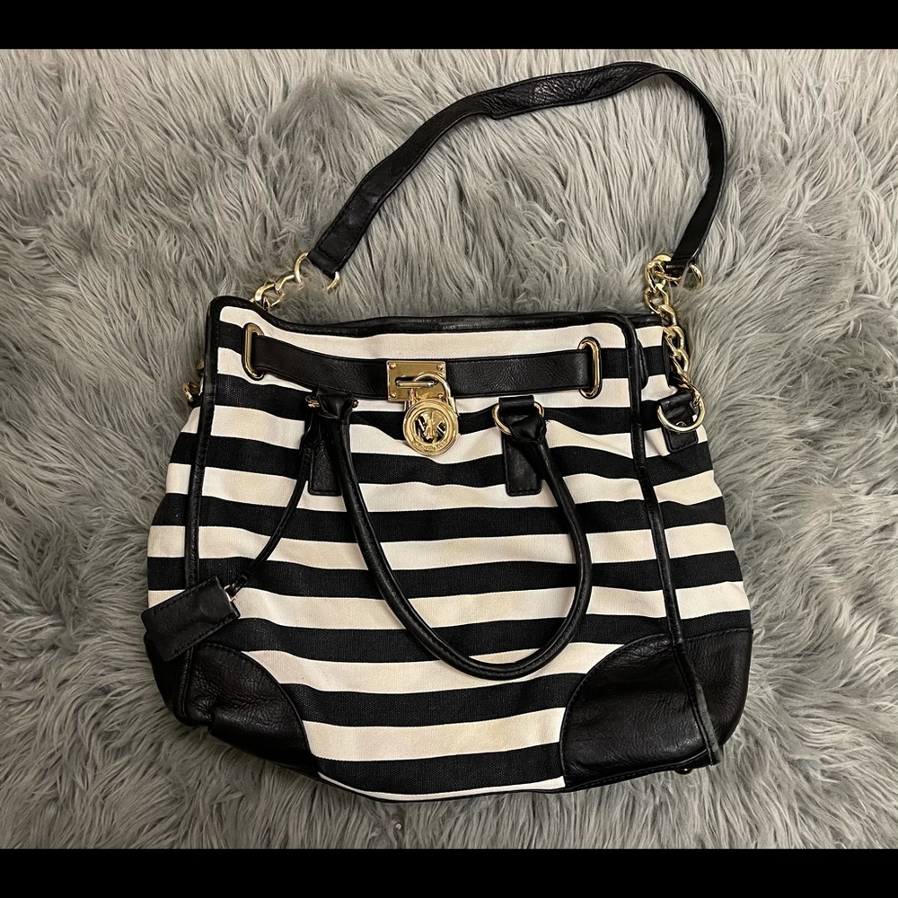 Michael Kors black and white canvas tote